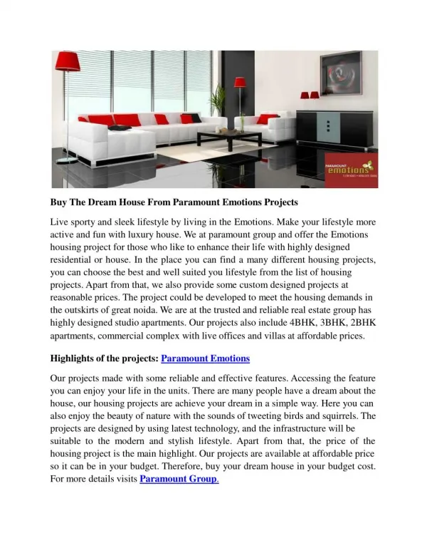 Buy The Dream House From Paramount Emotions Projects