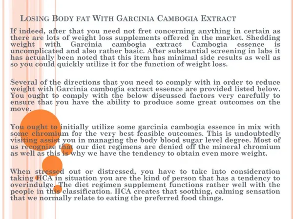 Losing Body fat With Garcinia Cambogia Extract