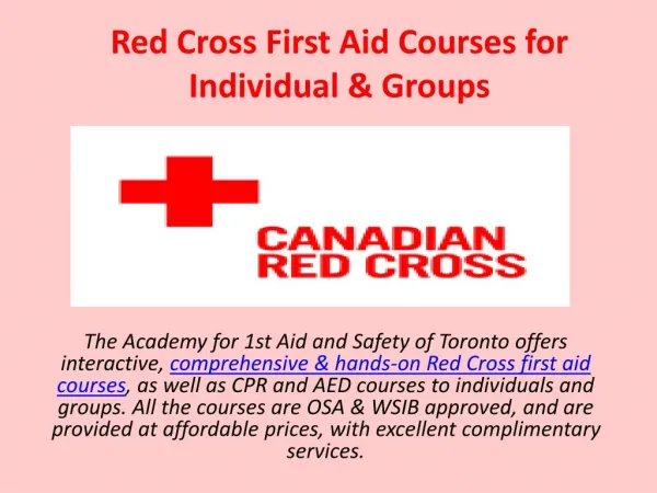 Red Cross First Aid Courses for Individual & Groups