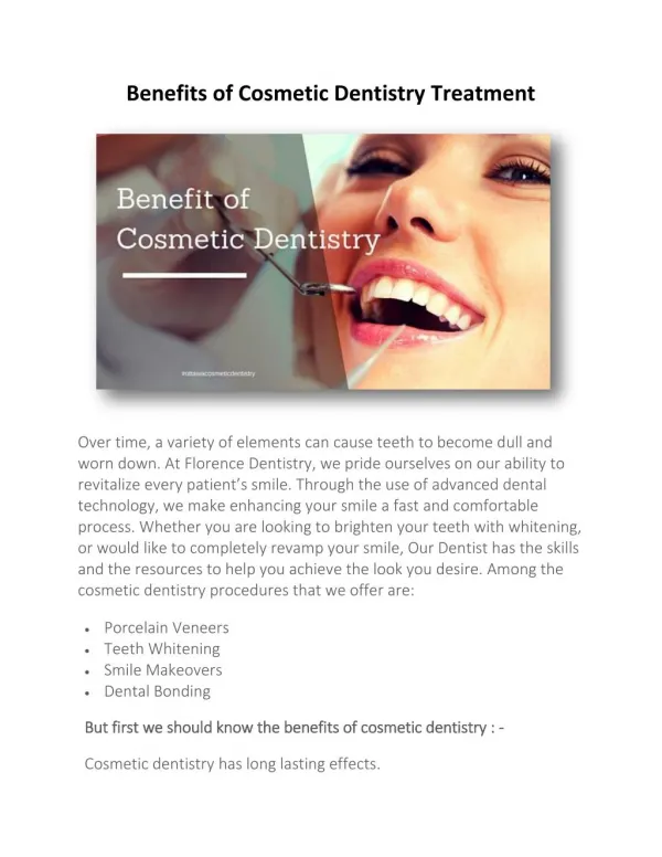 Benefits of Cosmetic Dentistry Treatment
