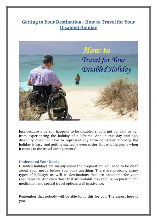 Getting to Your Destination - How to Travel for Your Disabled Holiday