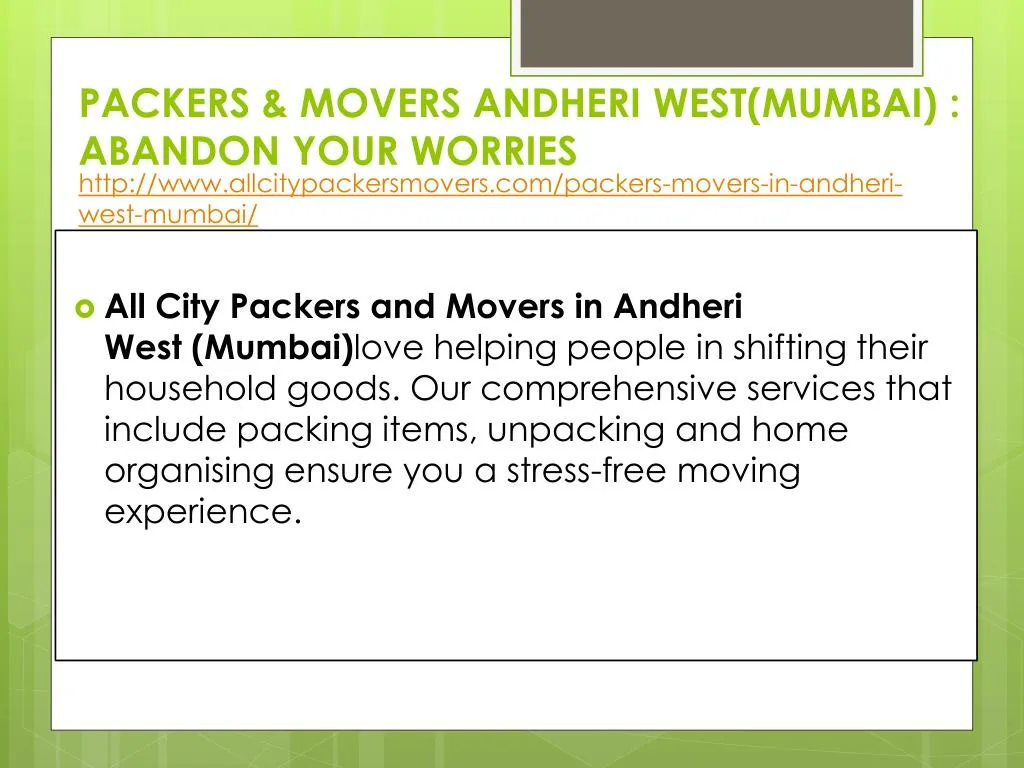 packers movers andheri west mumbai abandon your worries