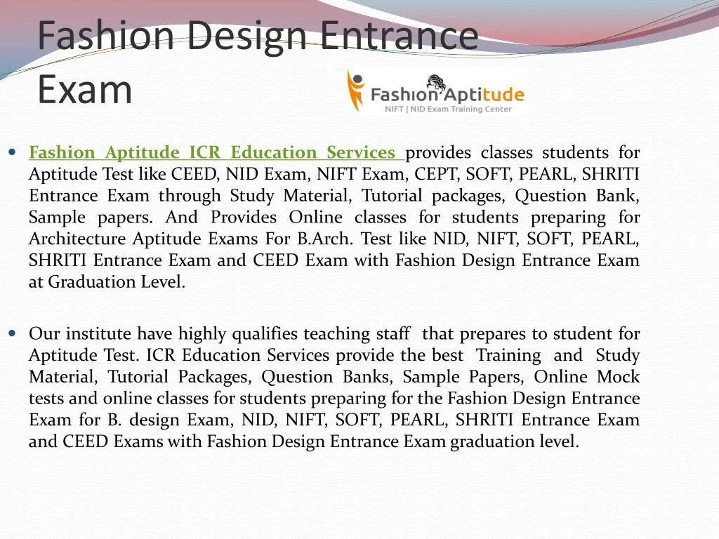 fashion design entrance exam