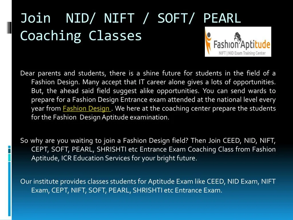 join nid nift soft pearl coaching classes