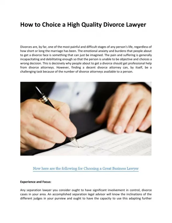 How to Choice a High Quality Divorce Lawyer