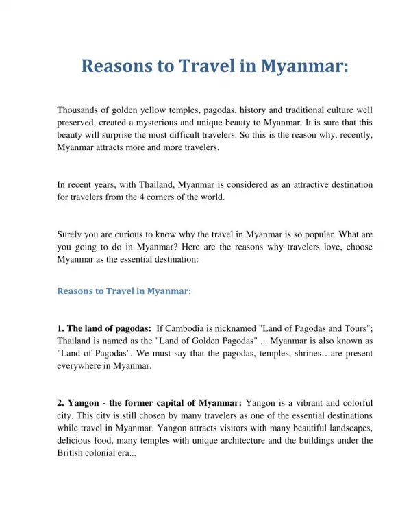 Travel in Myanmar