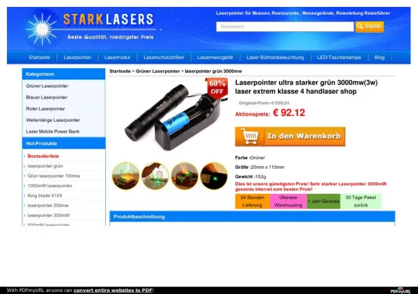 Laserpointer ultra starker grün 3000mw(3w) laser extrem klasse 4 handlaser shop