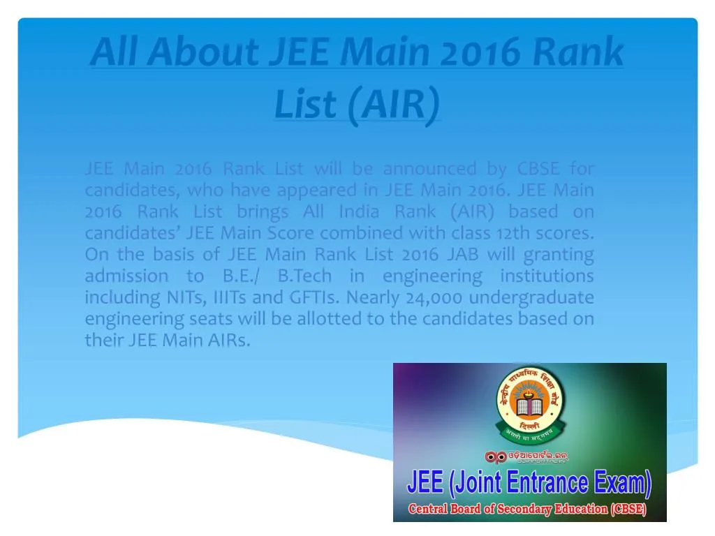 all about jee main 2016 rank list air