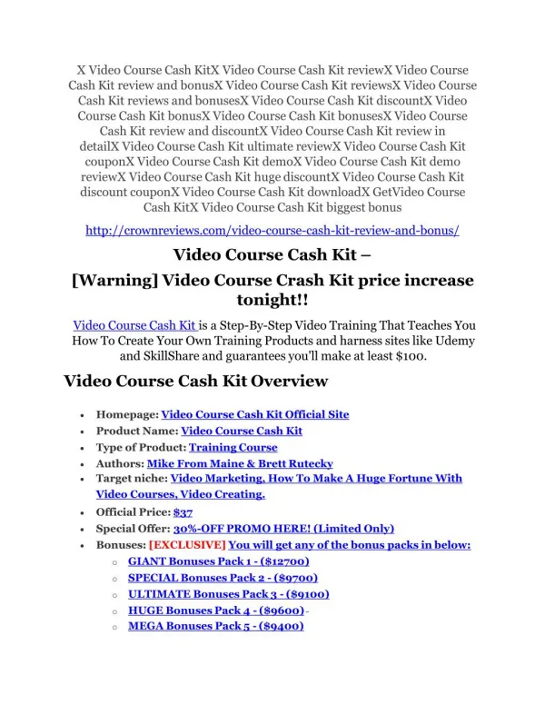 Video Course Cash Kit Review – (Truth) of Video Course Cash Kit and Bonus