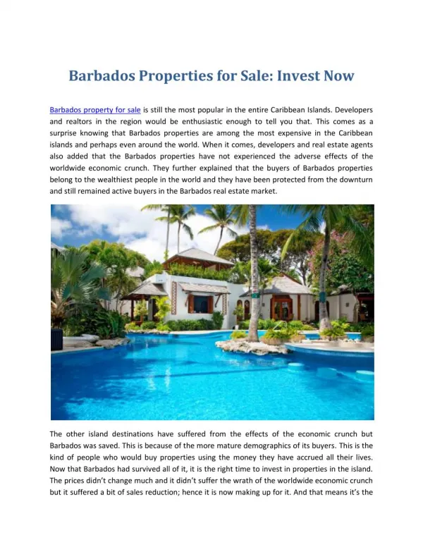 Barbados Properties for Sale - Invest Now