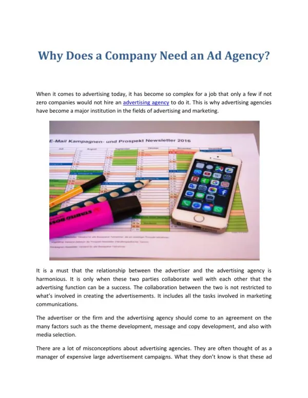 Why Does a Company Need an Ad Agency?