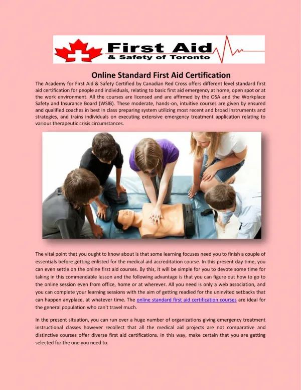 Online Standard First Aid Certification