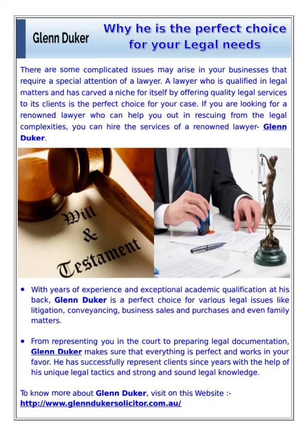 Glenn Duker - Why he is the perfect choice for your Legal needs