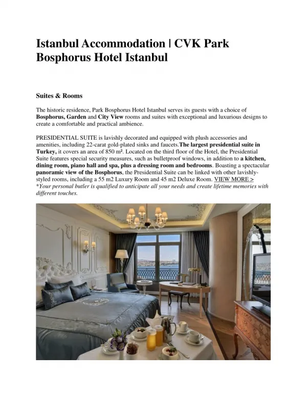 Istanbul Accommodation - Park Bosphorus Hotel Istanbul