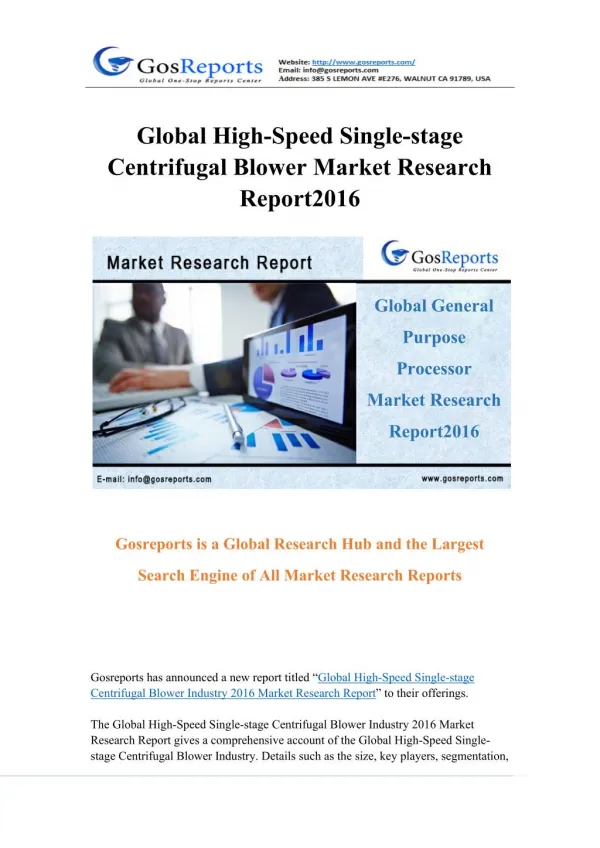 Global High-Speed Single-stage Centrifugal Blower Market Research Report 2016