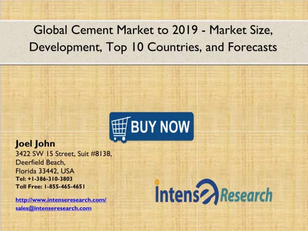 Global Cement Market 2016: Industry Analysis, Market Size, Share, Growth and Forecast 2019