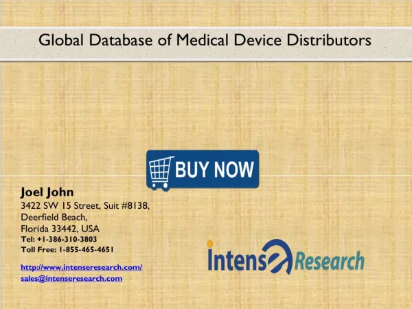 Global Database of Medical Device Distributors Market 2016: Industry Analysis, Market Size, Share, Growth and Forecast