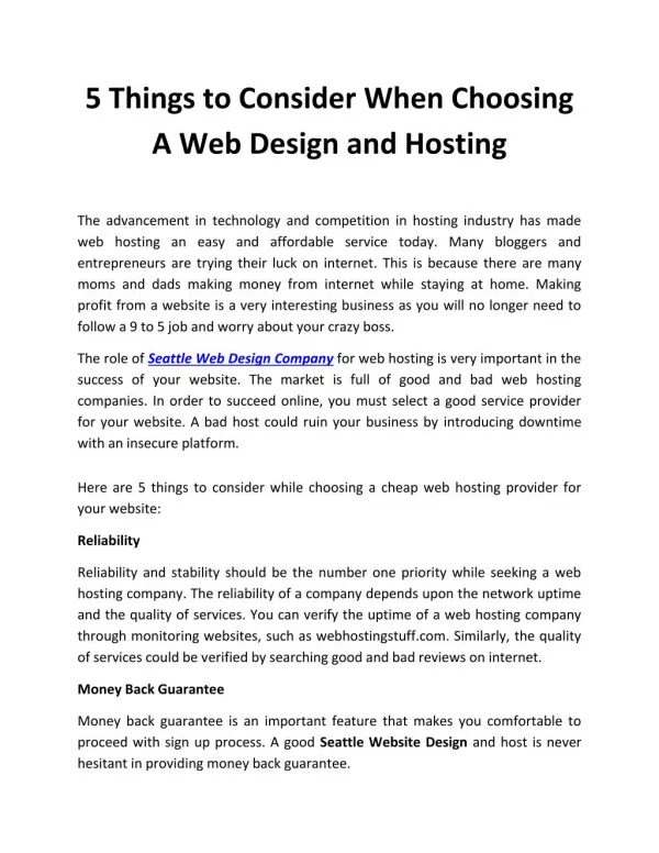 Factors to Consider When Choosing A Web Design and Hosting