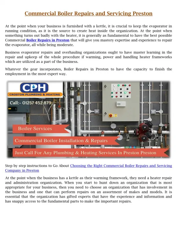 Get best commercial boiler repairs and servicing in preston | CPH