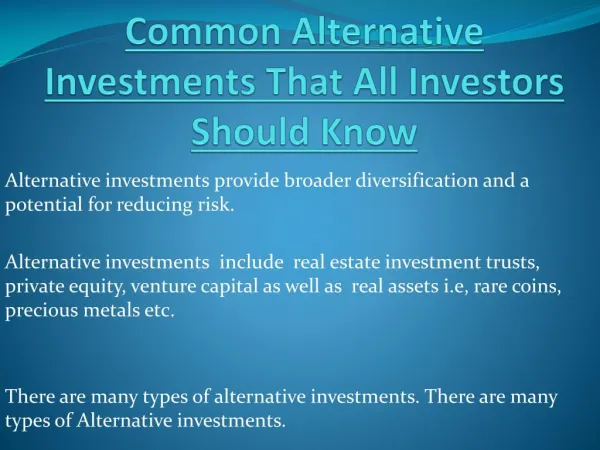 Common Alternative Investments That All Investors Should Know
