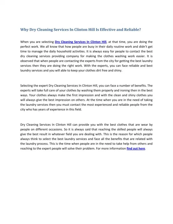 Why Dry Cleaning Services In Clinton Hill Is Effective and Reliable?
