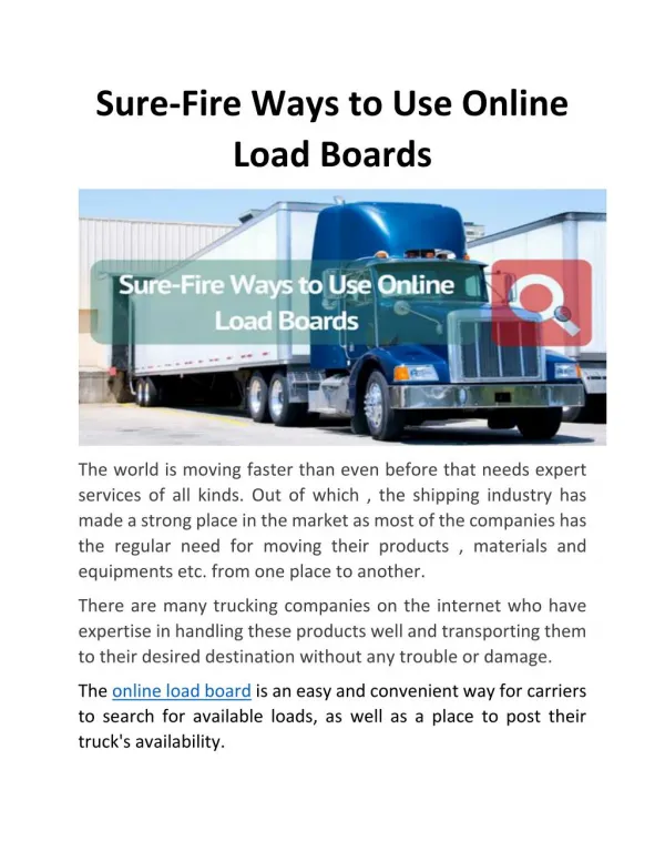 Sure-Fire Ways to Use Online Load Boards