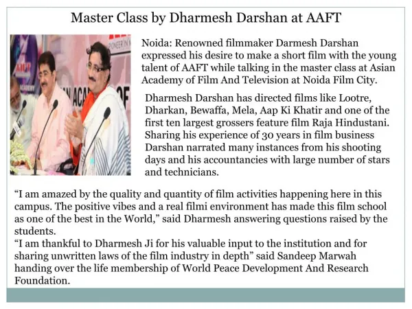Master Class by Dharmesh Darshan at AAFT