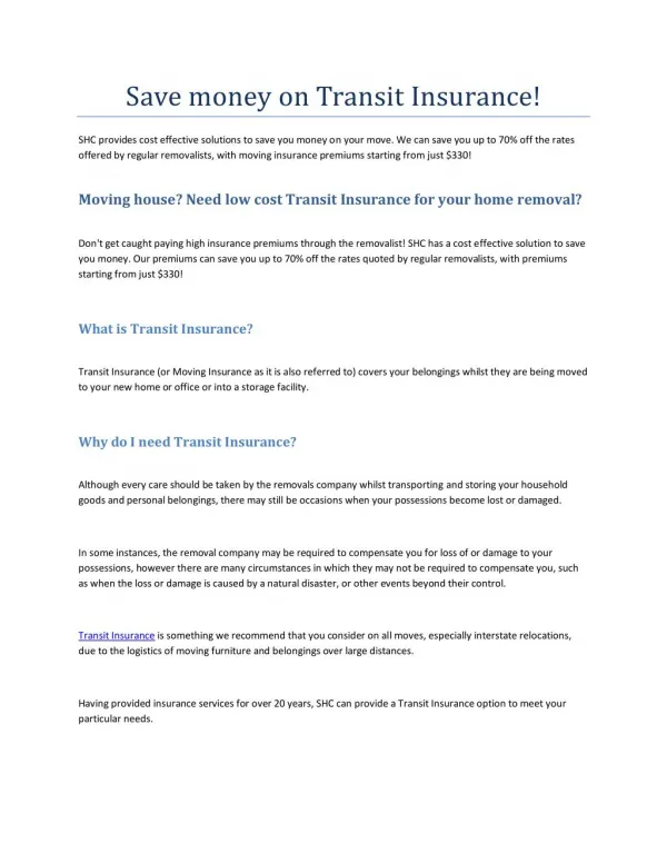Save money on Transit Insurance