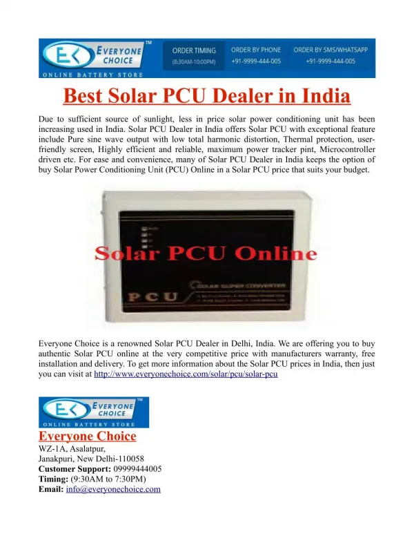 Best Solar PCU Dealer in India