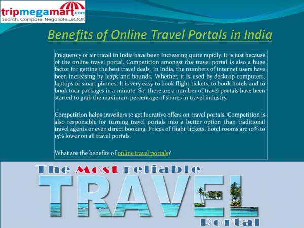 Benefits of Online Travel Portals in India