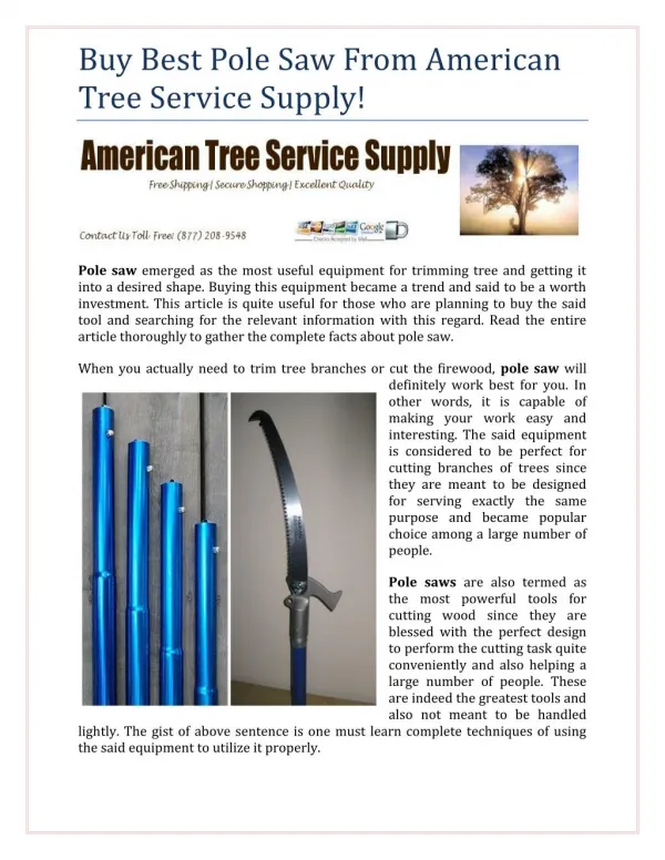 Buy Best Pole Saw From American Tree Service Supply!
