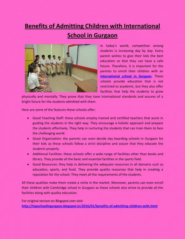 Benefits of Admitting Children with International School in Gurgaon