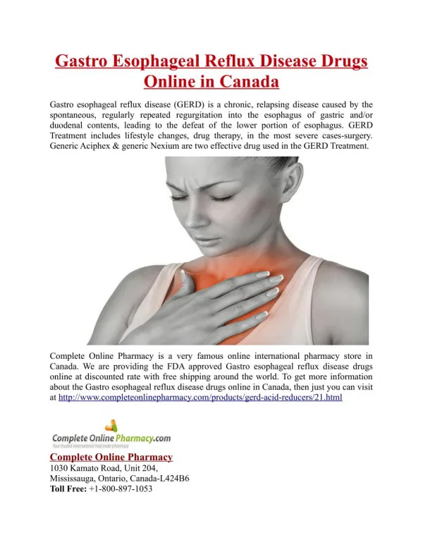 Gastro Esophageal Reflux Disease Drugs Online in Canada