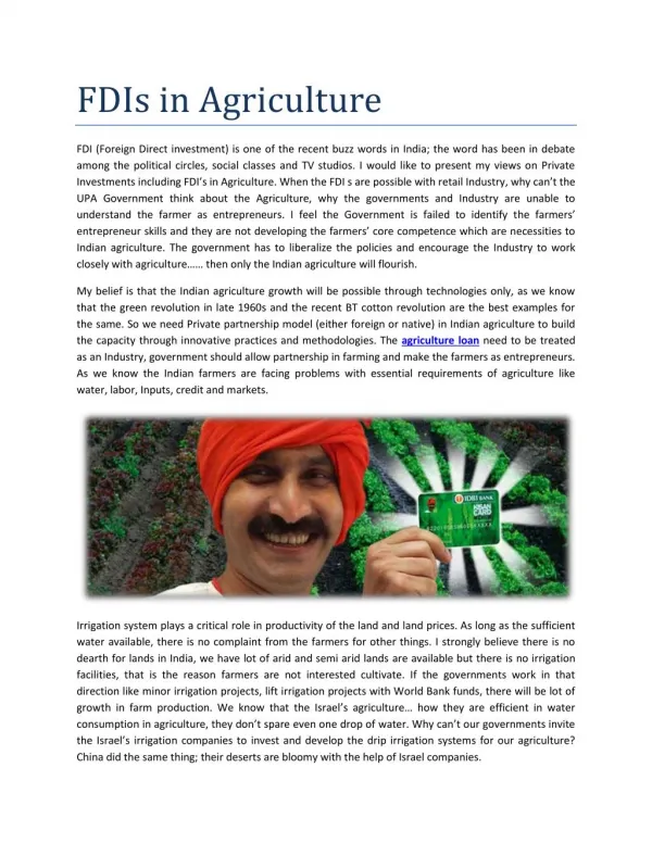FDIs in Agriculture