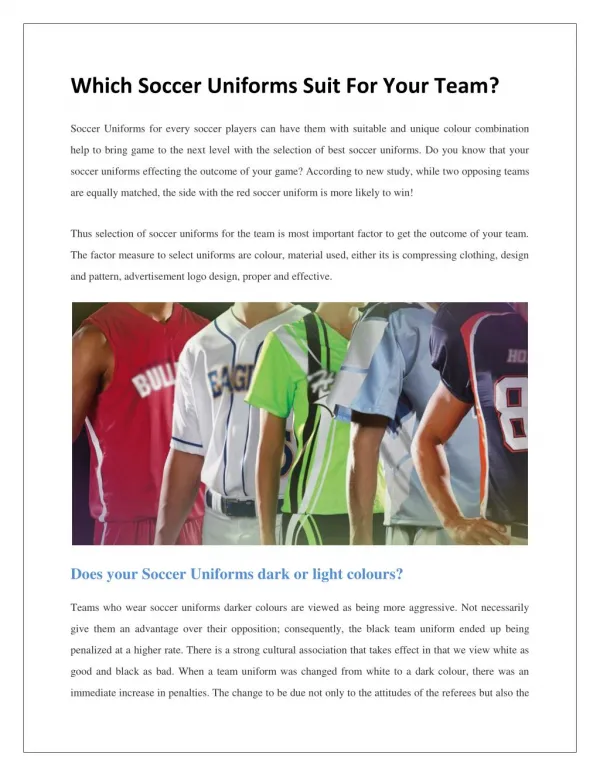 Which Soccer Uniforms Suit For Your Team?