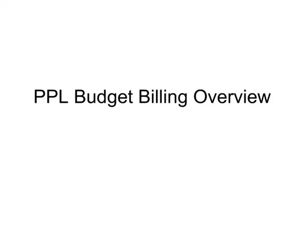PPL Budget Billing Overview