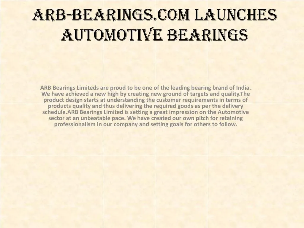 arb bearings com launches automotive bearings