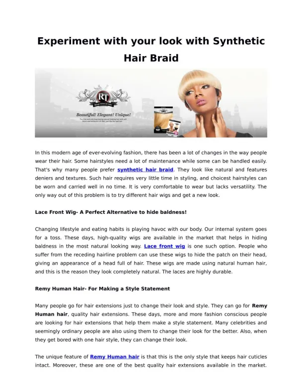 Experiment with your look with Synthetic Hair Braid