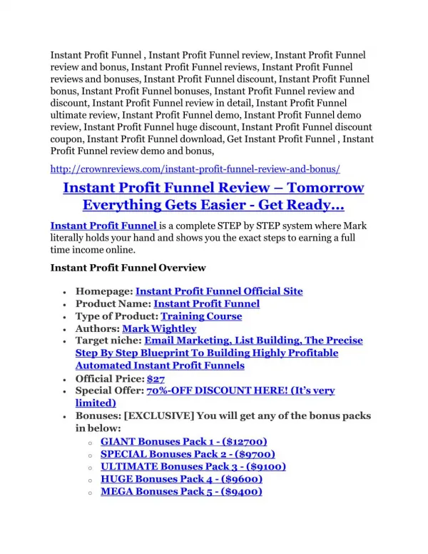 Instant Profit Funnel review - EXCLUSIVE bonus of Instant Profit Funnel