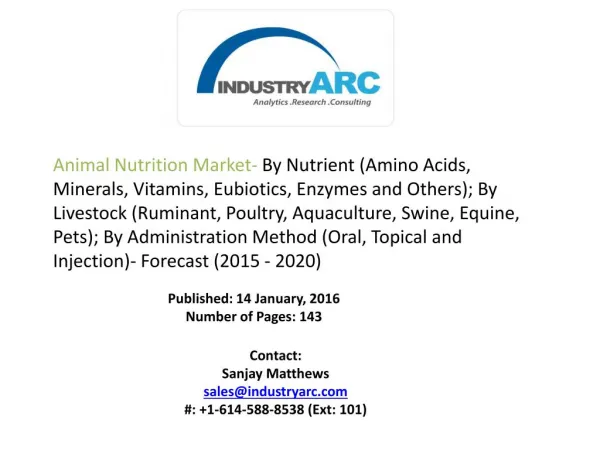 Animal Nutrition Market Analysis - Forecast to 2020