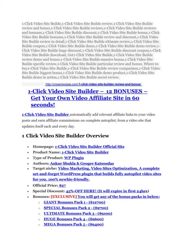 1-Click Video Site Builde review and sneak peek demo