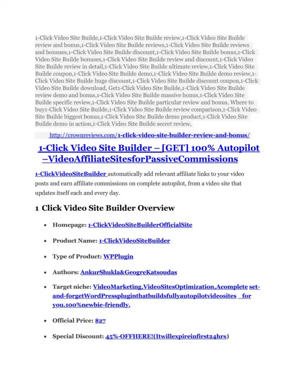 1-Click Video Site Builde TRUTH review and EXCLUSIVE $25000 BONUS