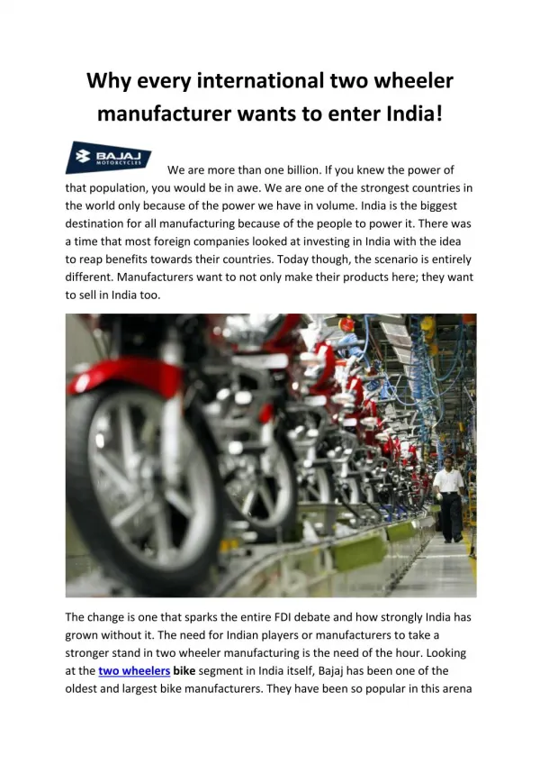 Why every international two wheeler manufacturer wants to enter India