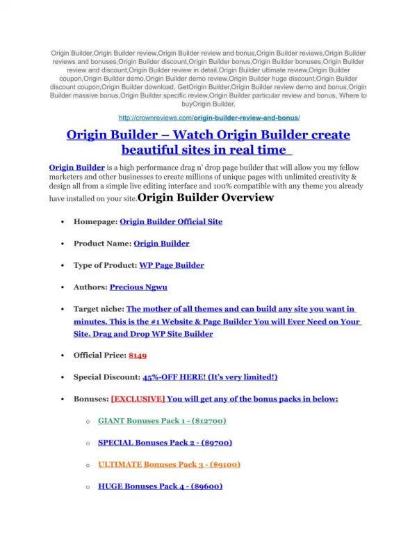 Origin Builder review-$26,800 bonus & discount
