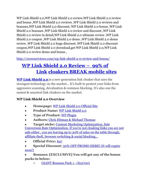 WP Link Shield 2.0 review - 65% Discount and FREE $14300 BONUS