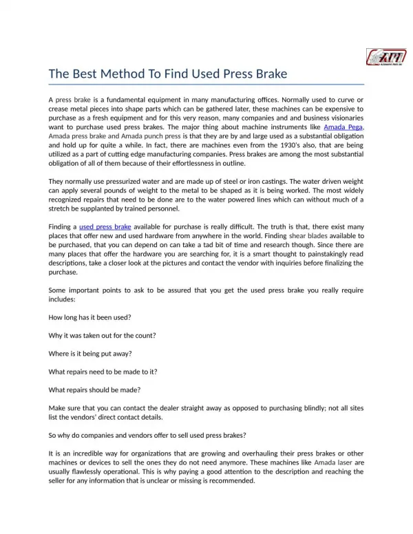 The Best Method To Find Used Press Brake
