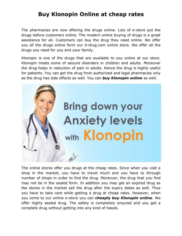 Buy Klonopin Online at cheap rates