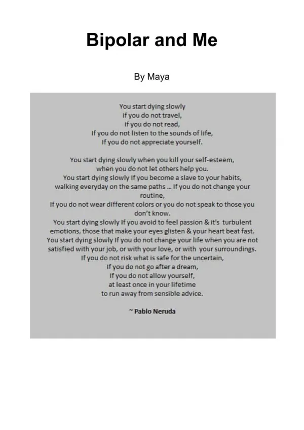 Bipolar and Me - by Maya