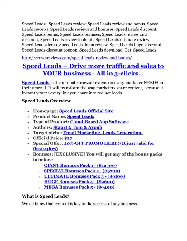 Speed Leads Review and Speed Leads (EXCLUSIVE) bonuses pack