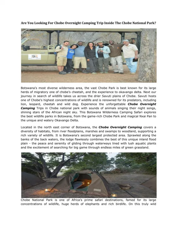 Are You Looking For Chobe Overnight Camping Trip Inside The Chobe National Park?